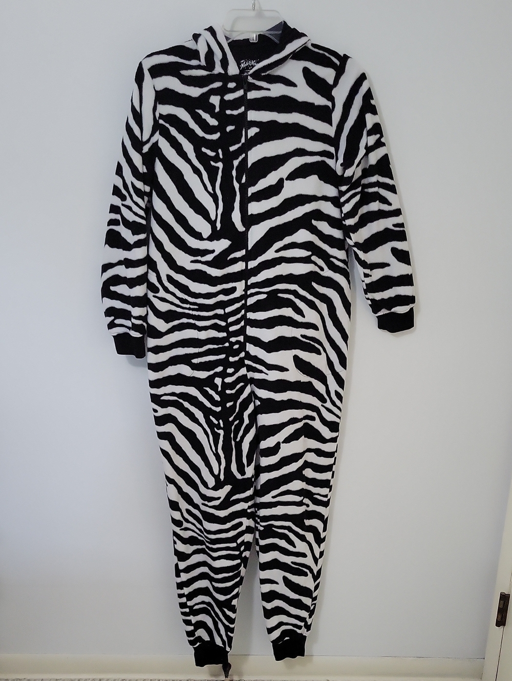 Nick & Nora One-Piece Zebra Hoodie Pajamas, Size Medium